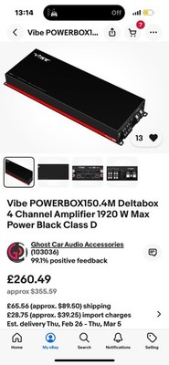 VIBE POWERBOX150.4M Deltabox 4 Channel Amplifier 1920W RMS Power