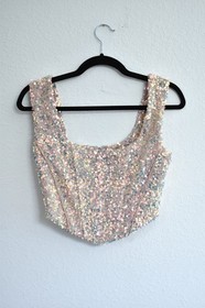 Olivaceous Iridescent Pink Mermaid Sequin Corset Top size S/M 