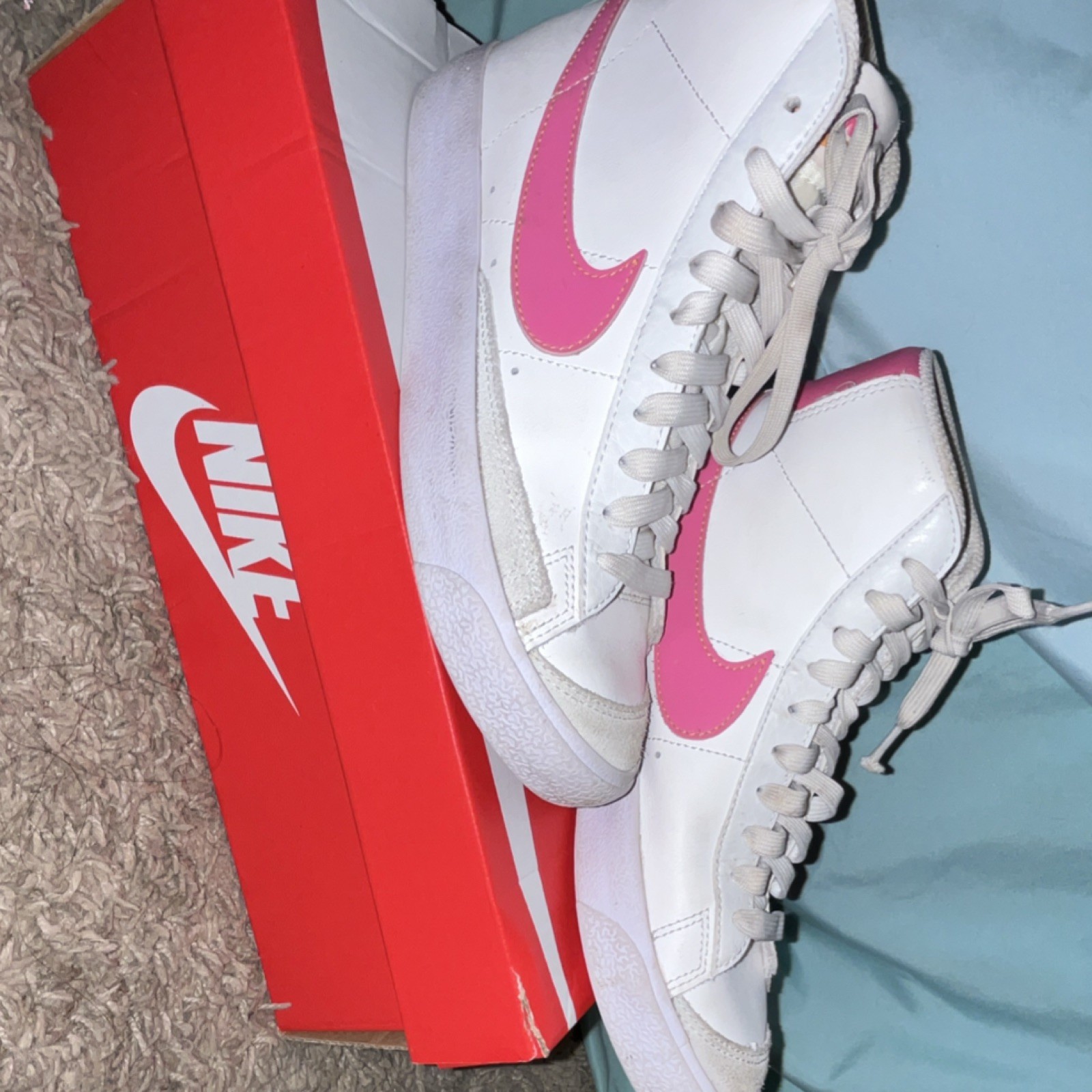 White Pink Logo Lace Up Athletic Casual Shoes