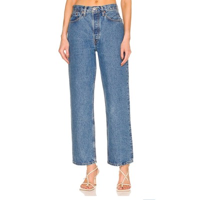 RE/DONE 90 s Crop Low Slung High-Rise Raw Hem Jeans in Blue Mere Size 26
