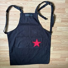 Mack's New York Unisex Chef Apron Black Cotton Canvas Red Star Patch Pockets