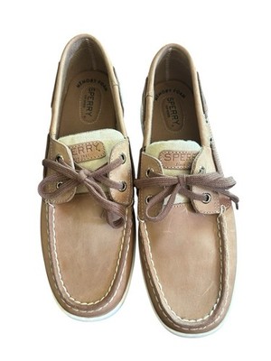 Sperry Woman s Memory Foam Tan & Cream Boat Shoes - Lace-Up Deck SZ 9 Like New