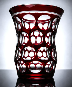 BIEDERMEIER RUBINGLAS 1000 AUGEN BÖHMEN ÜBERFANGGLAS RANFTBECHER UM 1840 ANTIQUE