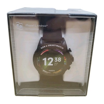 Fossil Smart Watch Gen 6 44mm Black Stainless Steel Silicone Band Touchscreen