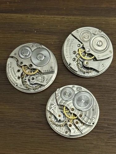 3 Antique Pocket Watch Movements Hamilton Hampden Standard - 16s - Parts Lot