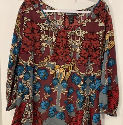 Lane Bryant Blouse Floral Boho Top Plus Sz 22/24 Studded Trim Western Blouse