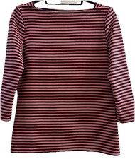 Talbots Striped Top Small Pink Navy Blue Boat Neck 3/4 Sleeve Side Zipper Ribbed