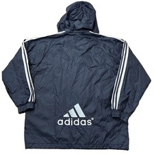 VTG Adidas Men  s Hooded Track Jacket Blue XL Spell-Out 80  s Gorpcore Made In USA