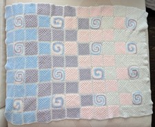 Handmade Crochet Granny Square Baby Blanket Blue Purple Pink White