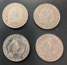 4 coins 1971, 1979, 1980, 1982 Cincuenta Centavos Aztec King Mexico