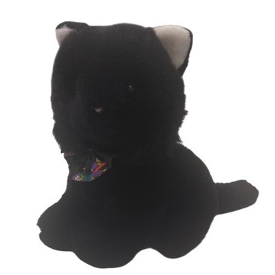 Vintage Commonwealth Black Cat Plush Green Eyes Bowtie Stuffed Animal 10'' EUC