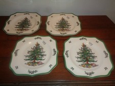 4 Spode Christmas Tree Sq Scalloped Dinner Plates 10.5 inch