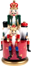 Cabilock Vintage Nutcracker Music Box, Handmade Wooden Clockwork Soldier Figures