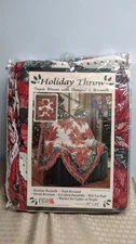 American Weavers Poinsettia Holiday Christmas Tapestry Blanket Throw 50" x 60"