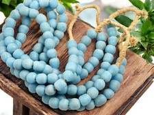 10-12mm Matte Ocean Blue African Recycled Glass Beads 19" Strand 