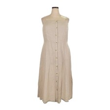 Old Navy XXL Linen Blend Midi Sundress Beige Button Front Smocked Back NWT