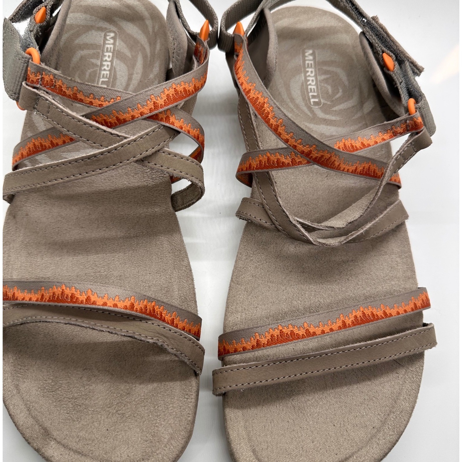 Sandali donna Merrell taglia 11 argilla luna beige arancione accento cinturino gancio passante