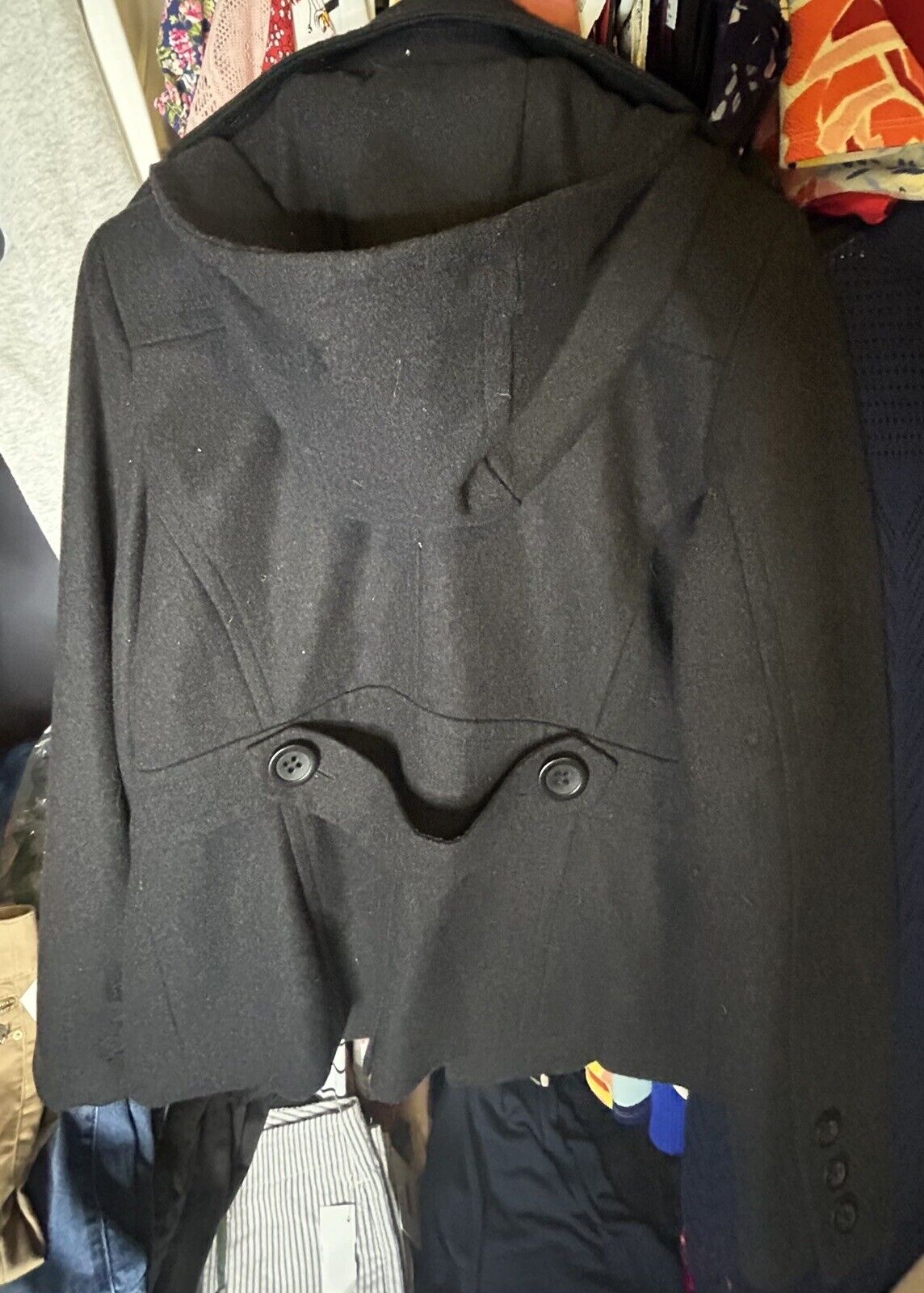 Wool Pea Coat Size Large, Pockets, Lined, Black, … - image 9