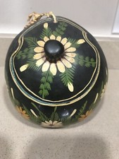 Hand Painted Mexican Bohemian Floral Gourd Coconut Container Hideaway