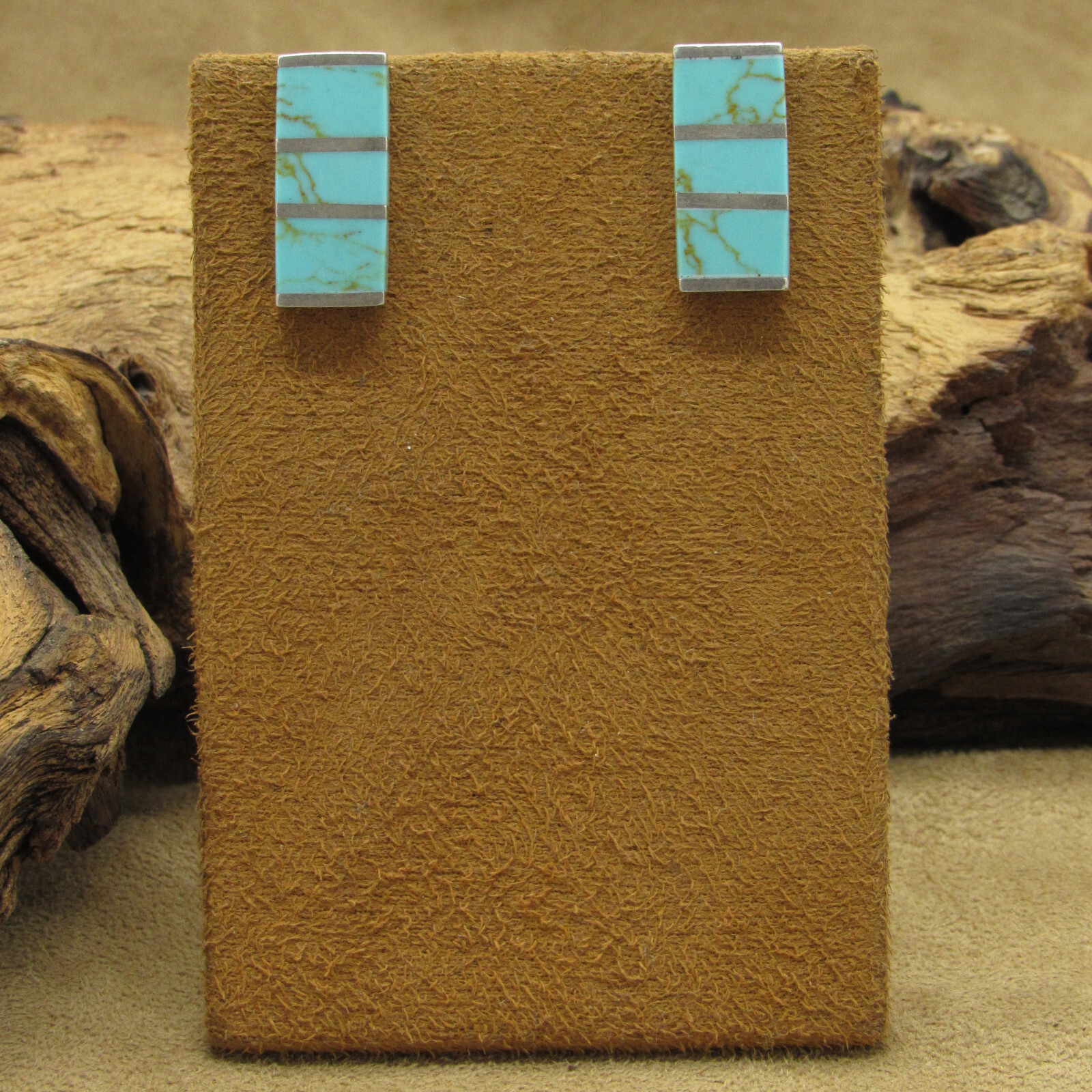 Sterling Silver Block Turquoise Rectangle Post Ea… - image 2