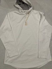 BYLT Drop Cut Henley Hoodie M White Adjustable Hiker Workout Gym Lift Gains Men