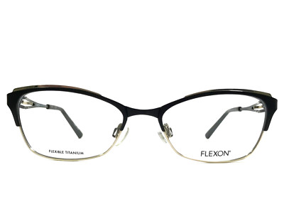 Flexon Eyeglasses Frames W3000 001 Black Polished Gold Cat Eye 53-17-140