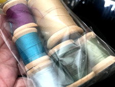 Lot 6 Vtg LG  SM WOOD Belding Corticelli THREAD Wooden SPOOLS SEWING Waxed