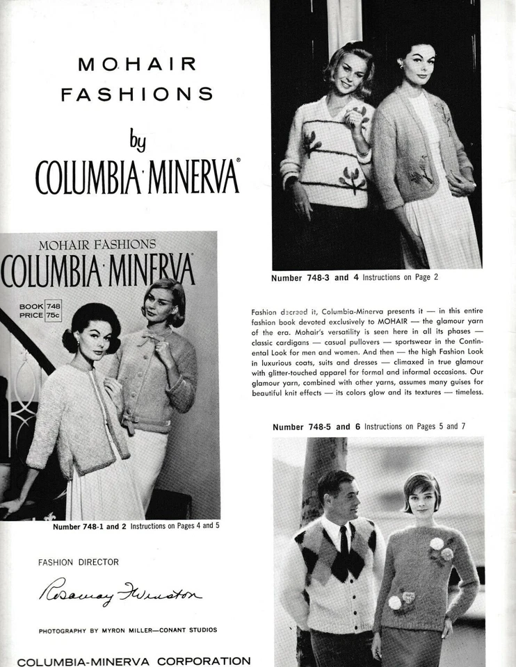 Vintage Mohair Fashions Sweaters to Knit Columbia Minerva #748 UNMARKED PB Book - Image 2 of 3
