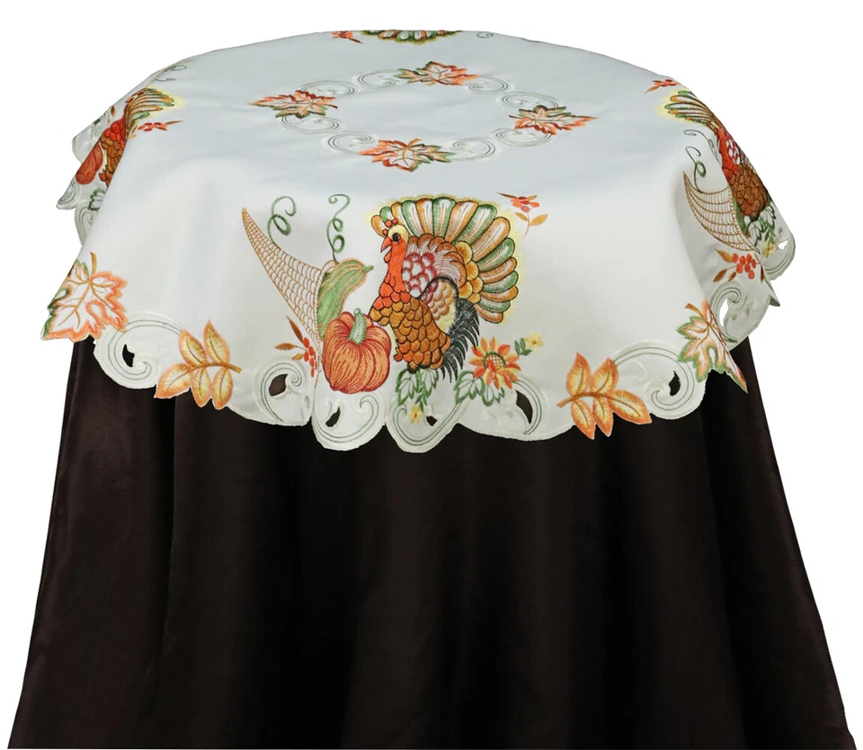 Creative Linens Fall Thanksgiving Turkey Placemats Table Cloth Runner Ivory - Image 3 of 4