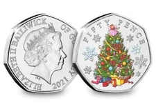 2021 Christmas Tree in Colour 50p coin in Card