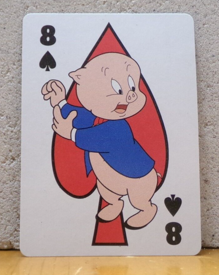 LOONEY TUNES COLORFUL PLAYING TRADING CARD 8 OF SPADES PORKY PIG