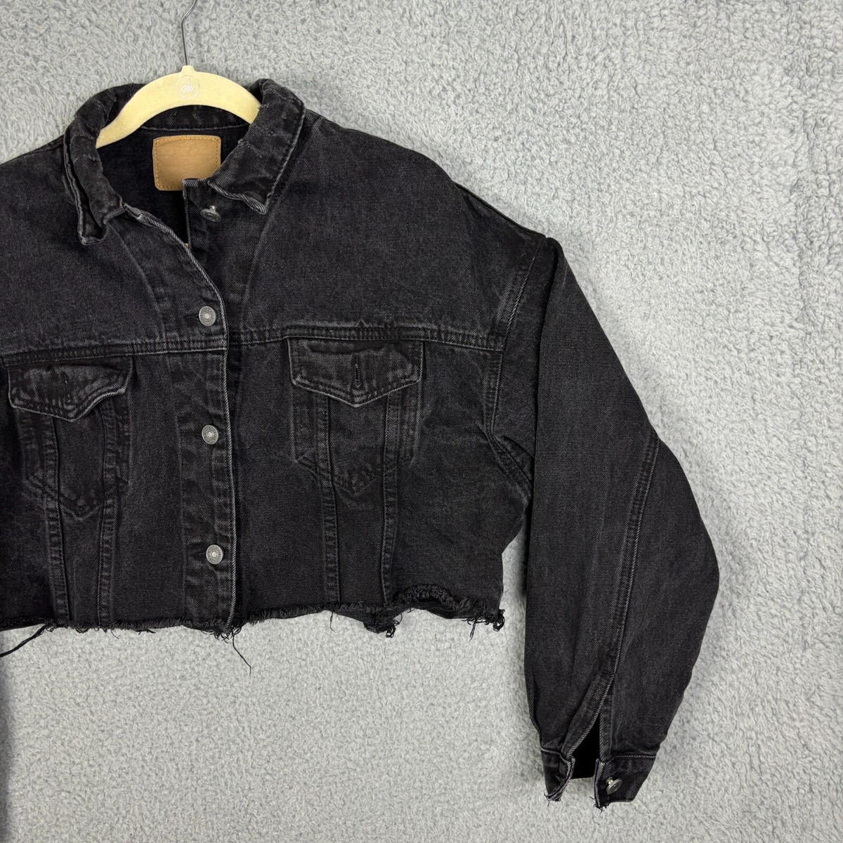 L.A. Cafe Sexy Black Denim Jacket Women's L Cropped Distressed Y2K