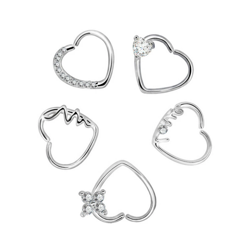 2X Brinco de zircão coração argola nariz hélice tragus cartilagem piercing corporal - Imagem 4 de 4