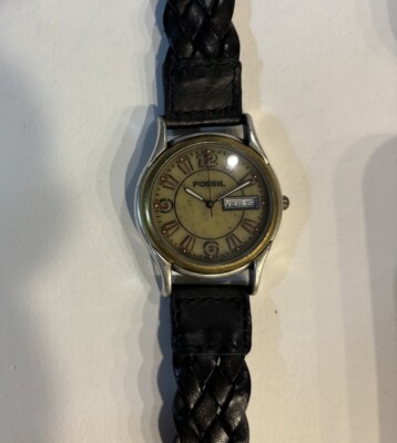 Vintage Fossil Watch BW-6802 Braided Leather Band Stone  display picture 2