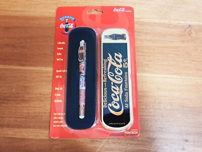 Vtg Coca Cola Coke Ceramic Roller Ball Pen Gift Tin Pentech 1995 New Collectible