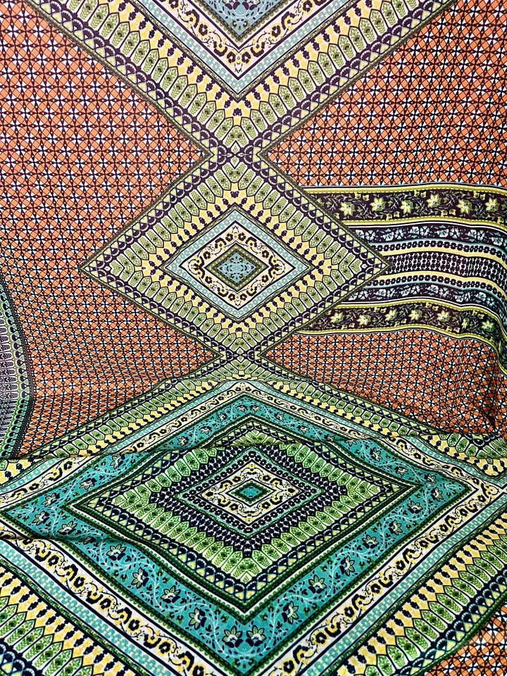 Vintage Bohemian Abstract Geometric  Style Sheer Fabric/ Sewing Material 3 Yards - Image 2 of 3