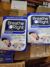 LOT OF 2 Breathe Right ORIGINAL Clear Nasal Strips 30 LARGE TAN STRIPS 2027