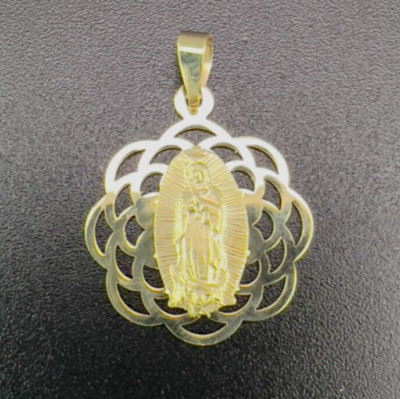 14K Solid Yellow Gold Miraculous Lady of Guadalupe Virgin Mary Filigree ...