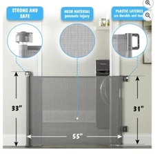 Cumbor Baby Gate Retractable 55 Wide Mesh 34" Tall Gray