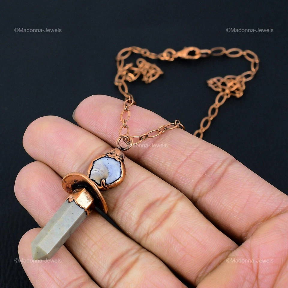 Porcelain Jasper Copper Love Gift Electroformed Chain Adjustable Necklace 18.0 - Image 3 of 4