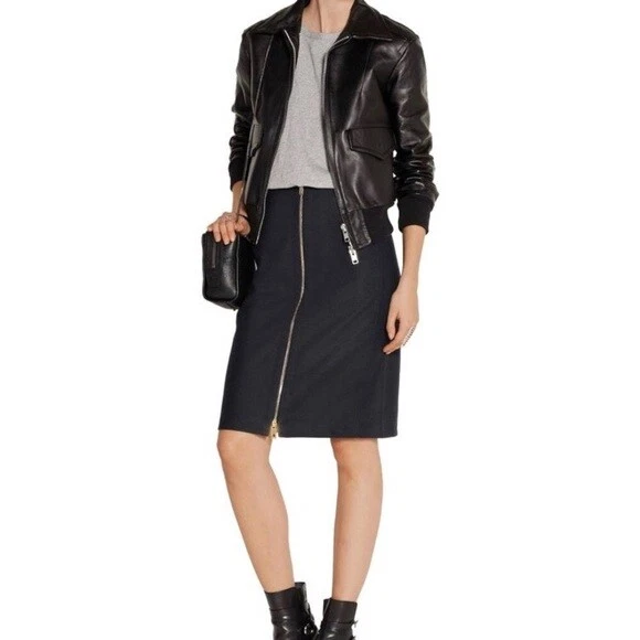 $395 RAG & BONE Mazy midnight blue wool mix pencil skirt authentic - Size 6