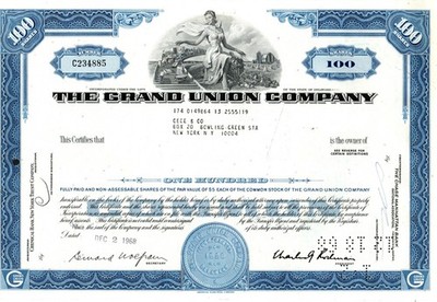 The Grand Union Company - Original Stoc Certificate - 1968 - C234885