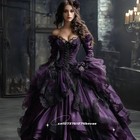 Vintage Prom Dress Ruffle Dark Purple Black Gothic Halloween Masquerade Dress