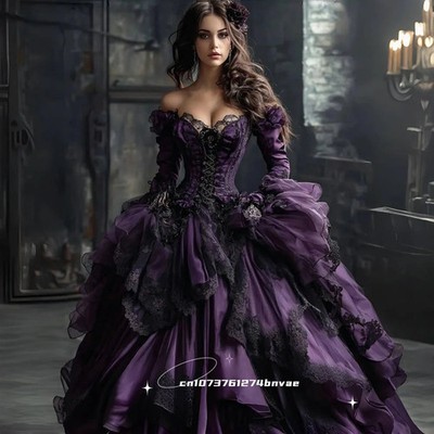 Vintage Prom Dress Ruffle Dark Purple Black Gothic Halloween Masquerade Dress | eBay Vintage Prom Dress Ruffle Dark Purple Black Gothic Halloween Masquerade Dress | eBay
