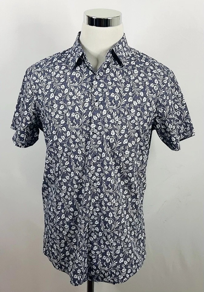 Camisa hawaiana Rodd & Gunn calce deportivo medio azul blanco floral 100 % algodón Foto 2 de 4