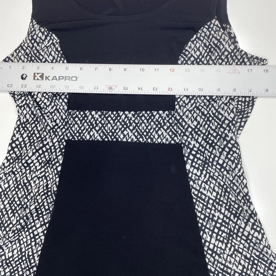 Vestido Feminino Notations Petite Tamanho PL Preto Branco Sem Mangas Ajuste Flair Usado - Imagem 3 de 4