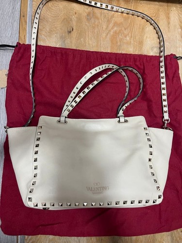 VALENTINO GARAVANI Leather Rockstud 2Way Shoulder Bag Beige Used From Japan
