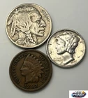 Old US Coin Estate Lot Buffalo Nickel Indian Cent Mercury Dime 3 Coin Set