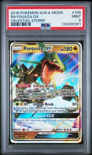 2018 POKEMON SUN & MOON CELESTIAL STORM #109 RAYQUAZA GX PSA 9