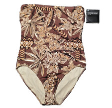 Newport News Swim Vintage Brown Flower Print Swimsuit size 14, 1990's